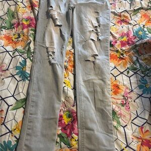 Urban Planet Women's High Rise Distressed Jeans - Light Gray